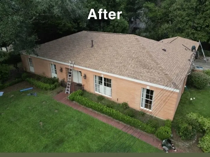 Brick house after a new shingle roof